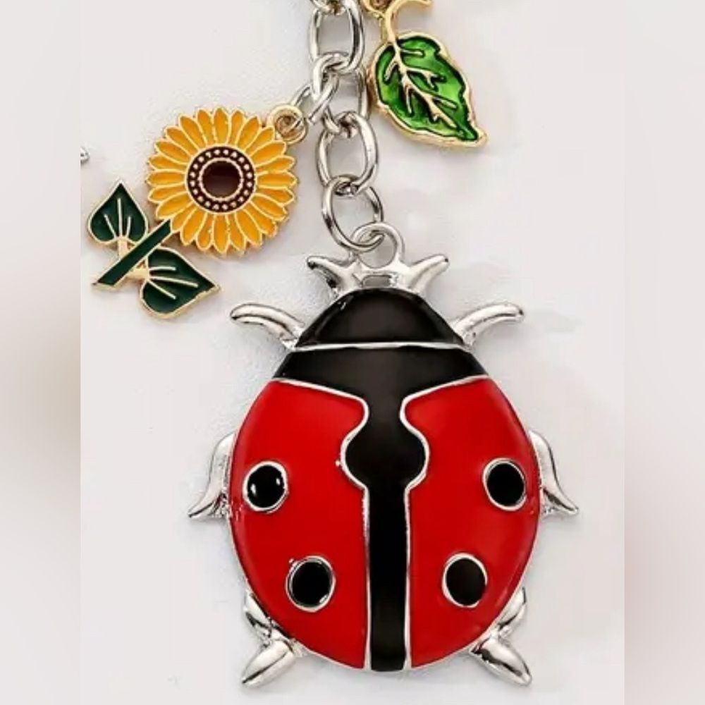 BAG CHARM Large Ladybug Sunflower Keychain NIP - Picture 3 of 3